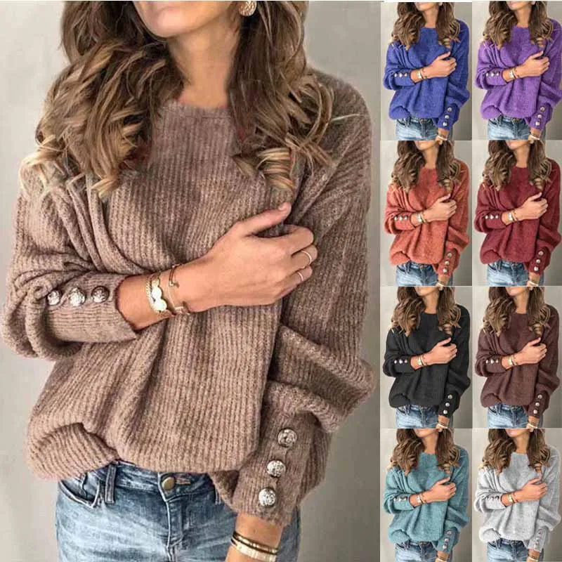 2023 Europe and the United States burst women's long-sleeved round neck button sweater top T-shirt
2023 Europe and the United States burst women's long-sleeved round neck button sweater top T-shirt