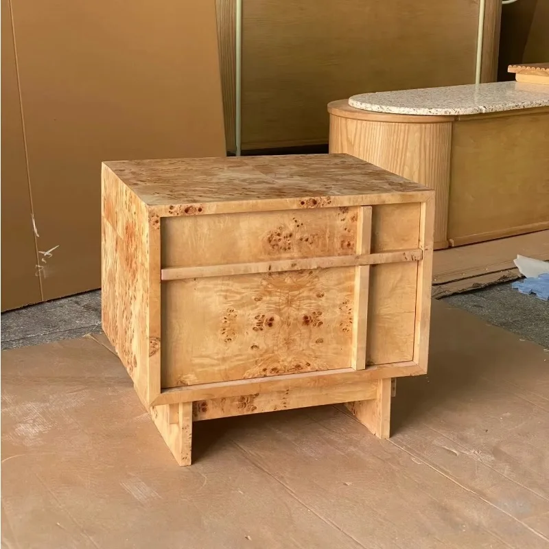 French retro design solid wood bedside table with tree knot leather surface retro style bedroom handmade locker
French retro design solid wood bedside table with tree knot leather surface retro style bedroom handmade locker