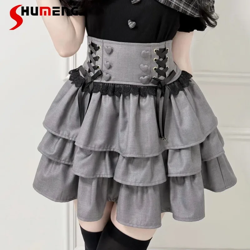 Liz SC Mass Produced Lolita Half Skirt With Heart Buttons Side Tie Bow Three Layer Ruffle High Waist Slim Fit Short Mini Skirts
Liz SC Mass Produced Lolita Half Skirt With Heart Buttons Side Tie Bow Three Layer Ruffle High Waist Slim Fit Short Mini Skirts