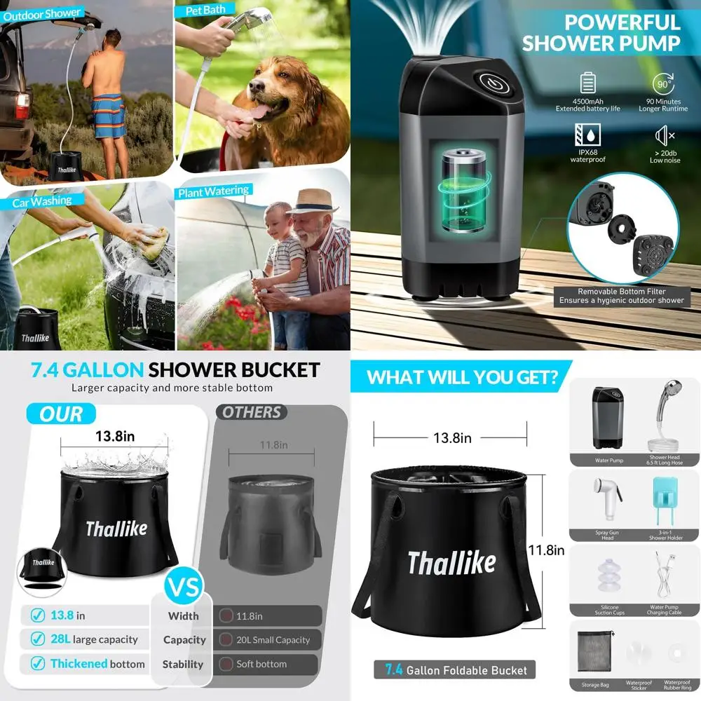 Портативная палатка-душ для кемпинга с LED-подсветкой, перезаряжаемым насосом, фильтром для душа и ведром на 7,4 галлона для активного отдыха на природе
Портативная палатка-душ для кемпинга с LED-подсветкой, перезаряжаемым насосом, фильтром для душа и ведром на 7,4 галлона для активного отдыха на природе