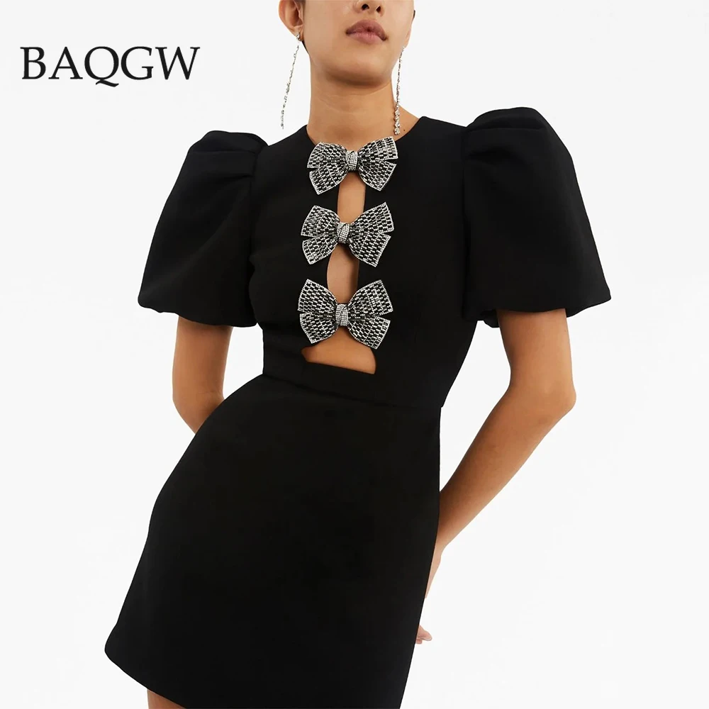 Summer Women's Black Sexy Short Sleeve Round Neck Diamond Bow Patchwork Hollow Tight Mini Bandage Dress Elegant Party Mini Dress
Summer Women's Black Sexy Short Sleeve Round Neck Diamond Bow Patchwork Hollow Tight Mini Bandage Dress Elegant Party Mini Dress