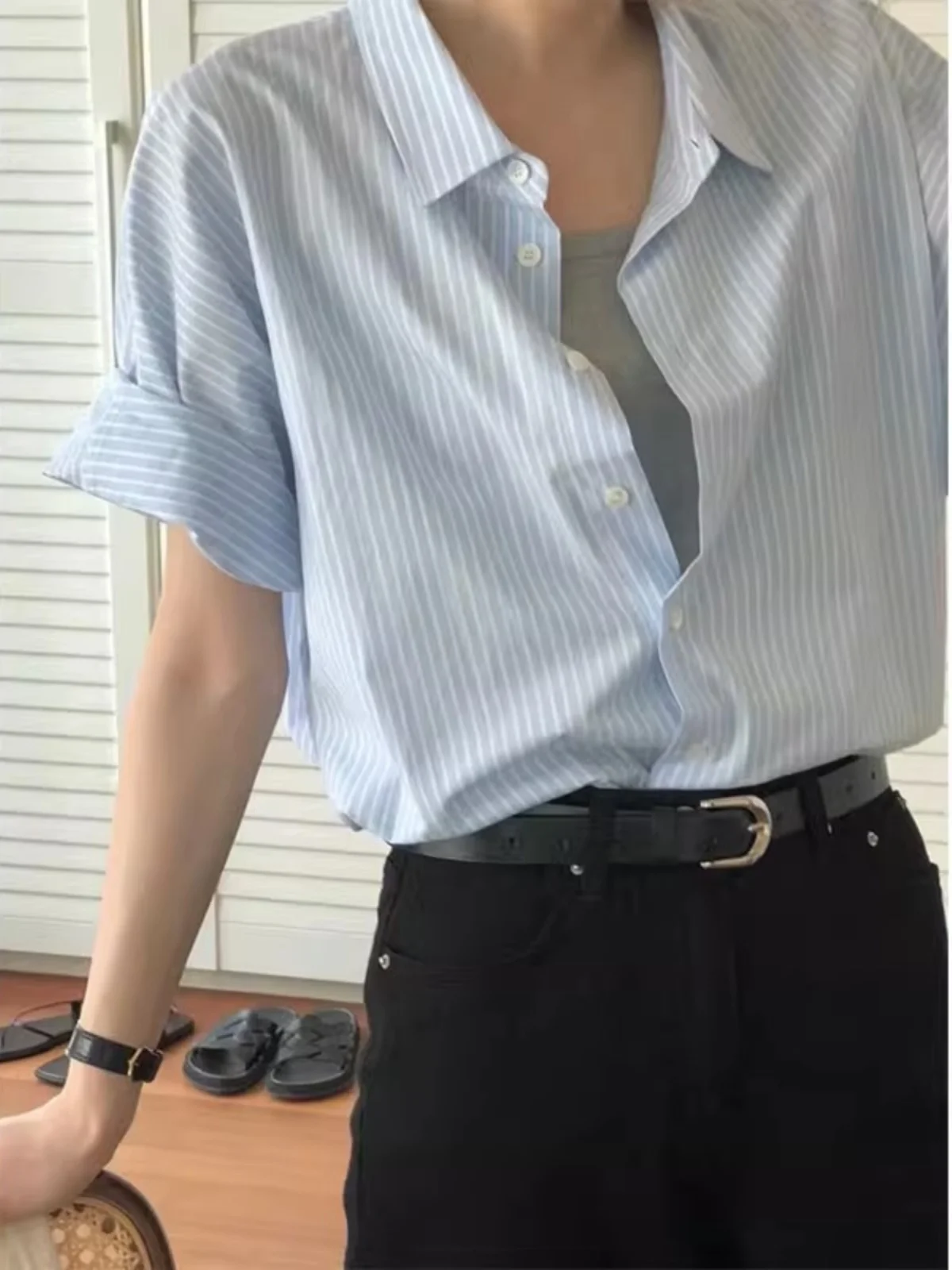 Salt Series Light Blue Striped Ne ort Sve Pure Cotton irt Women's Faionable Versatile Summer New Sle Top
Salt Series Light Blue Striped Ne ort Sve Pure Cotton irt Women's Faionable Versatile Summer New Sle Top