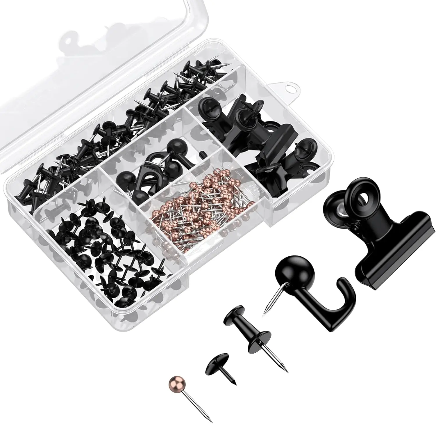 200 Pcs Black Push Pins for Cork Board, 5 Style Thumb Tacks with Hook and Clip for Pictures Photos Notes Art Decoration
200 Pcs Black Push Pins for Cork Board, 5 Style Thumb Tacks with Hook and Clip for Pictures Photos Notes Art Decoration