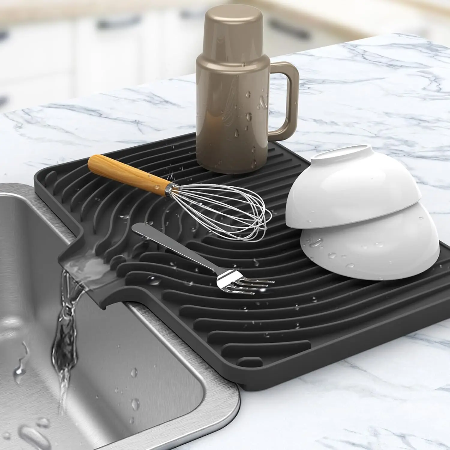 Kitchen Drying Mat for sink with a bulged edge,10"14"18"20"Silicone Dish Drying Mat with built-in Drain Spout, Rubber D
Kitchen Drying Mat for sink with a bulged edge,10"14"18"20"Silicone Dish Drying Mat with built-in Drain Spout, Rubber D