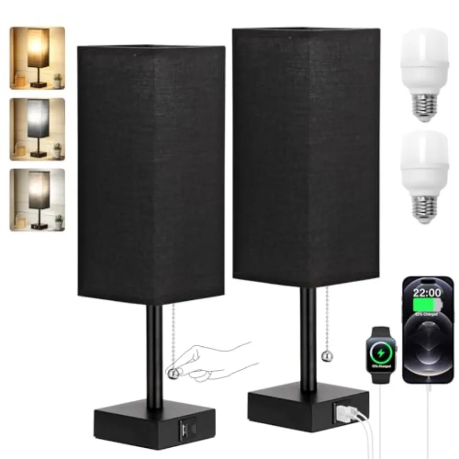 Bedside Table Lamps Set of 2 - Black Bedroom Lamps with 3 Color Temperatures 3000K/5000K/4000K,Two Square Nightstand Lamps with
Bedside Table Lamps Set of 2 - Black Bedroom Lamps with 3 Color Temperatures 3000K/5000K/4000K,Two Square Nightstand Lamps with