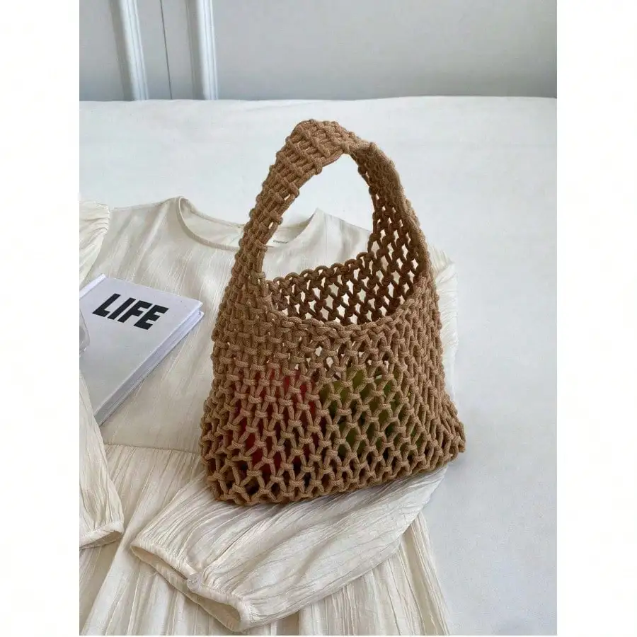 1Pc Polyester Crochet Mesh Solid Color Knitted Tote Bag. Quilted, lightweight, large capacity and stylish. Perfect for beach, vacation and daily outings, a must-have summer bag for women.
1Pc Polyester Crochet Mesh Solid Color Knitted Tote Bag. Quilted, lightweight, large capacity and stylish. Perfect for beach, vacation and daily outings, a must-have summer bag for women.
