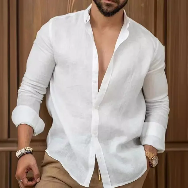 New Men's Shirt Cotton Linen Fashion Casual Polo Neck Beach Shirt Long Sleeve Solid Hawaiian Men's Button Up Shirts Y2k Рубашка
New Men's Shirt Cotton Linen Fashion Casual Polo Neck Beach Shirt Long Sleeve Solid Hawaiian Men's Button Up Shirts Y2k Рубашка