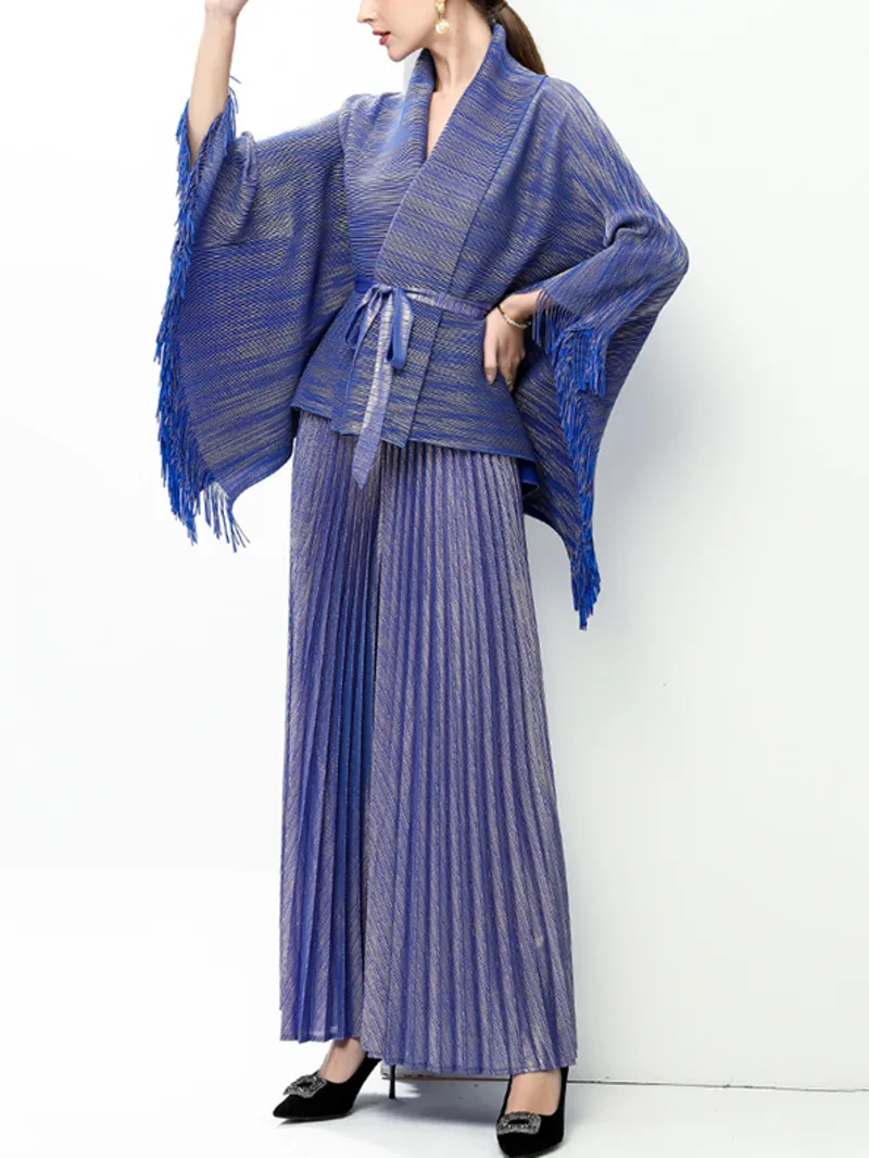 Pleated Niche Fashion Women's Two Pieces Set Bat-sleeve Tie-up Short Jacket And Elastic Waist Wide Leg Pants 2RWTK
Pleated Niche Fashion Women's Two Pieces Set Bat-sleeve Tie-up Short Jacket And Elastic Waist Wide Leg Pants 2RWTK