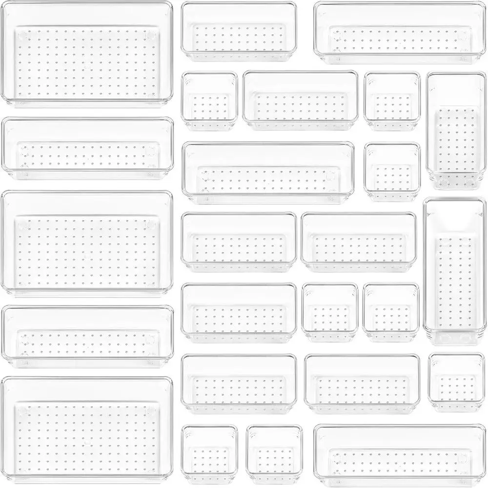 Набор органайзеров для ящиков из прозрачного пластика, 25 шт., универсальные лотки-органайзеры для ящиков для ванной комнаты и туалетного столика 4 размера, контейнеры для хранения косметики
Набор органайзеров для ящиков из прозрачного пластика, 25 шт., универсальные лотки-органайзеры для ящиков для ванной комнаты и туалетного столика 4 размера, контейнеры для хранения косметики