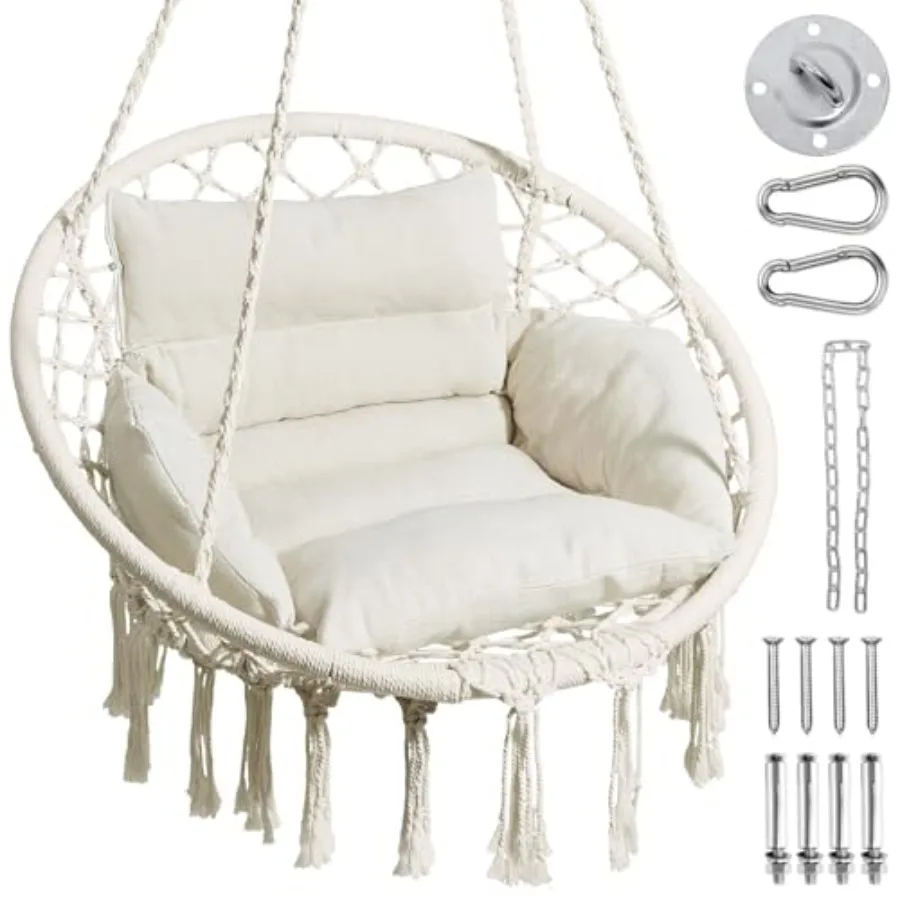 Hammock Chair Macrame Swing Chair with Comfy Cushion Boho Hanging Chair for Outdoor and Indoor Perfect for Bedroom Patio Balcon
Hammock Chair Macrame Swing Chair with Comfy Cushion Boho Hanging Chair for Outdoor and Indoor Perfect for Bedroom Patio Balcon