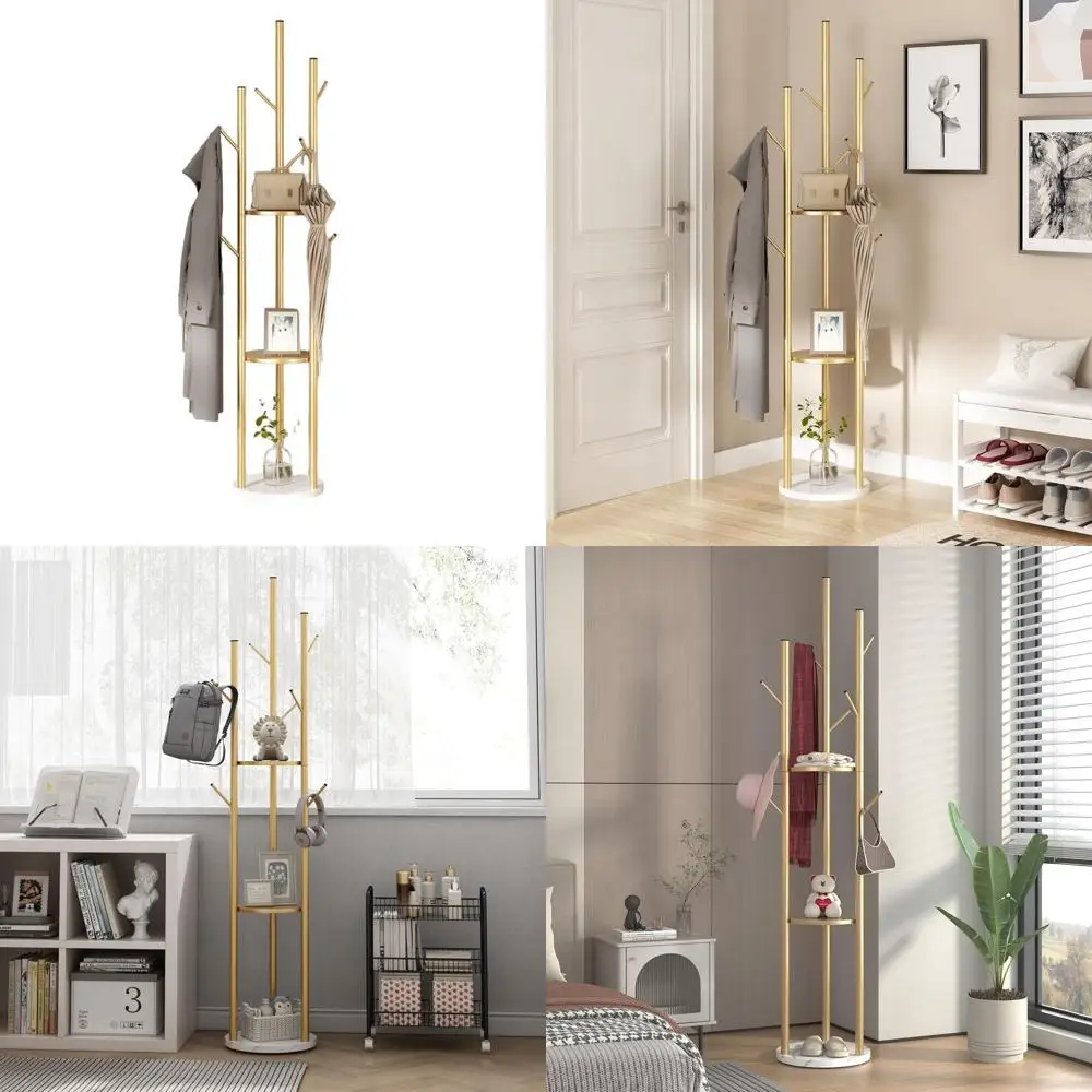 Современная золотая вешалка на 9 крючков с мраморным основанием и полками для прихожей, гостиной и спальни
Современная золотая вешалка на 9 крючков с мраморным основанием и полками для прихожей, гостиной и спальни