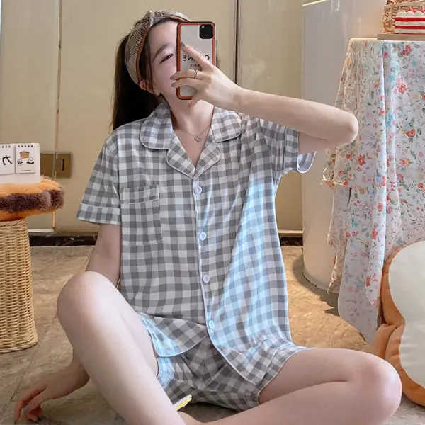 Summer Casual Pure Cotton Short Sleeve Open Cardigan Sleepwear Set for Women Sweet Collar Home Clothes Two-Piece Ensemble
Summer Casual Pure Cotton Short Sleeve Open Cardigan Sleepwear Set for Women Sweet Collar Home Clothes Two-Piece Ensemble