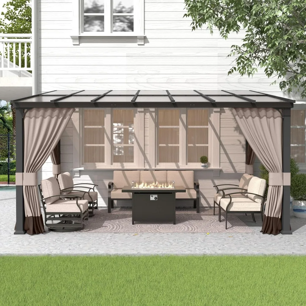 10FTx14FT Outdoor Wall-Mounted Hardtop Pergola, Metal Frame Gazebo with Sloping Sun Panel Roof and Double Curtains Pergolas
10FTx14FT Outdoor Wall-Mounted Hardtop Pergola, Metal Frame Gazebo with Sloping Sun Panel Roof and Double Curtains Pergolas