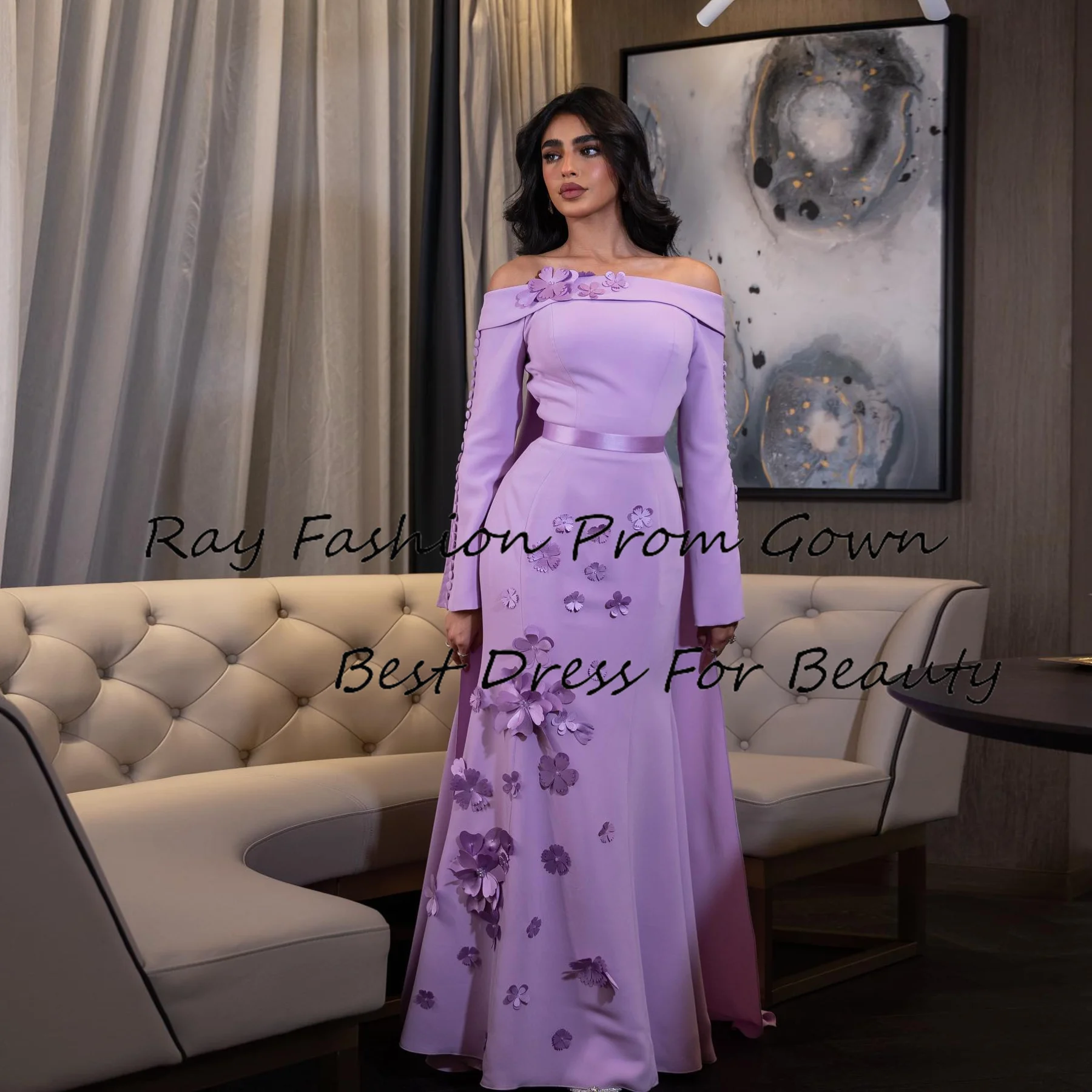 Handmade Flowers Mermaid Prom Dress Off The Shoulder Long Sleeves With Button Floor Length With Sweep Train Formal Party Gowns
Handmade Flowers Mermaid Prom Dress Off The Shoulder Long Sleeves With Button Floor Length With Sweep Train Formal Party Gowns