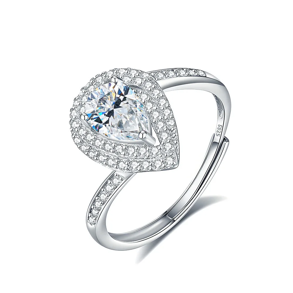 S925 Rhodium Plated 5x7mm 0.8CT D Color Teardrop Fancy Moissanite Open Ring for Women - GRA Certified, Elegant Jewelry Gift.
S925 Rhodium Plated 5x7mm 0.8CT D Color Teardrop Fancy Moissanite Open Ring for Women - GRA Certified, Elegant Jewelry Gift.