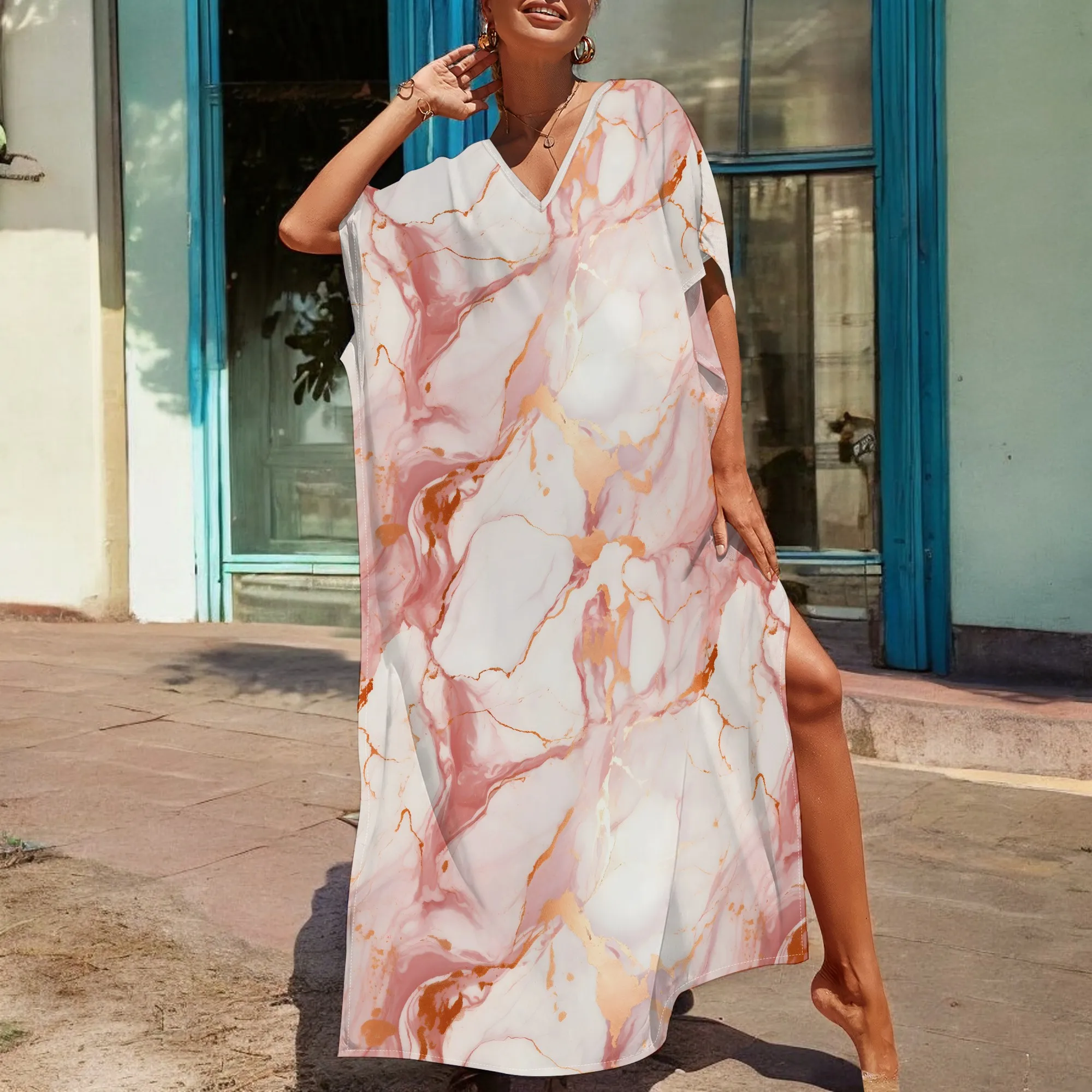 Luxury Pink Marble Print Kaftan Dress 2025 V-Neck Loose Fit Beach Cover Up Robe S-3XL Resort Holiday Style
Luxury Pink Marble Print Kaftan Dress 2025 V-Neck Loose Fit Beach Cover Up Robe S-3XL Resort Holiday Style