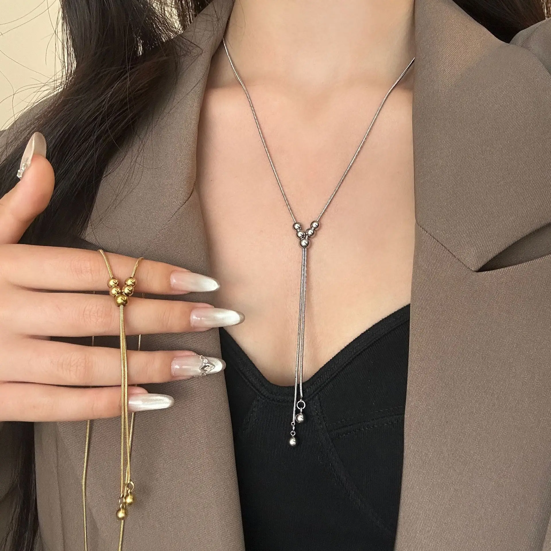 Ball Pendant Necklace Stainless Steel Gold Silver Color for Women Simple Metal Y Shaped Long Sweater Chain Necklace Jewelry Gift
Ball Pendant Necklace Stainless Steel Gold Silver Color for Women Simple Metal Y Shaped Long Sweater Chain Necklace Jewelry Gift
