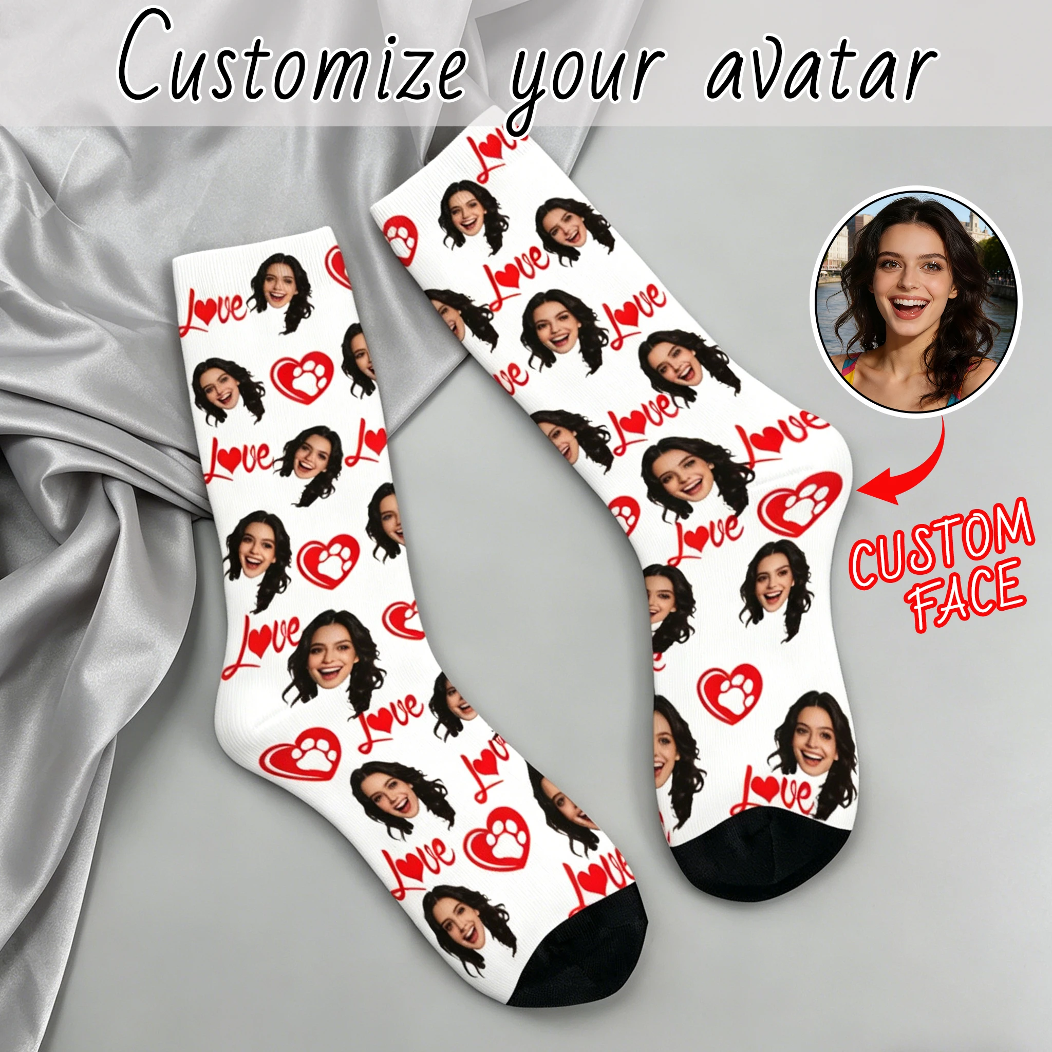 CUTE Customized face-shaped socks DIY Unisex customized socks Personalized picture socks Photo socks Customized socks as gifts
CUTE Customized face-shaped socks DIY Unisex customized socks Personalized picture socks Photo socks Customized socks as gifts