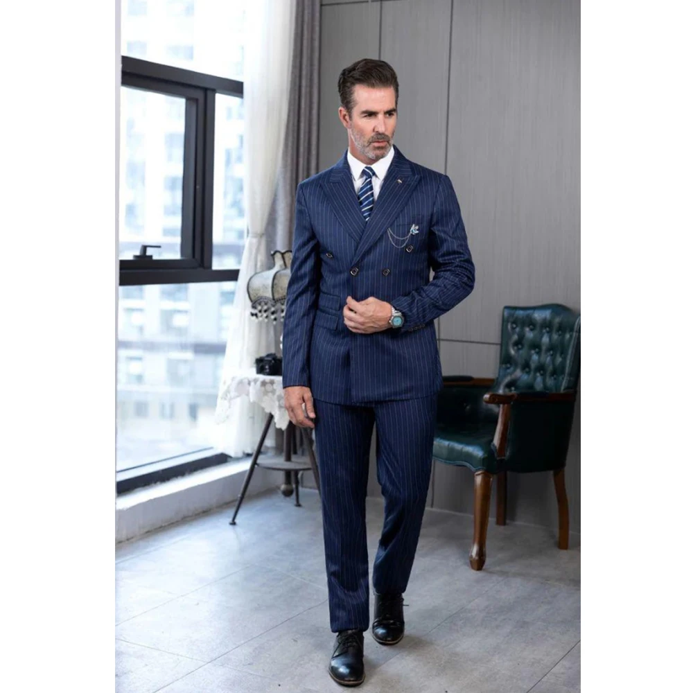 Elegant Men's Suits Double Breasted Pinstripe Pattern Formal Occasion 2 Piece Jacket Pants High Quality Smart Casual Costumes
Elegant Men's Suits Double Breasted Pinstripe Pattern Formal Occasion 2 Piece Jacket Pants High Quality Smart Casual Costumes