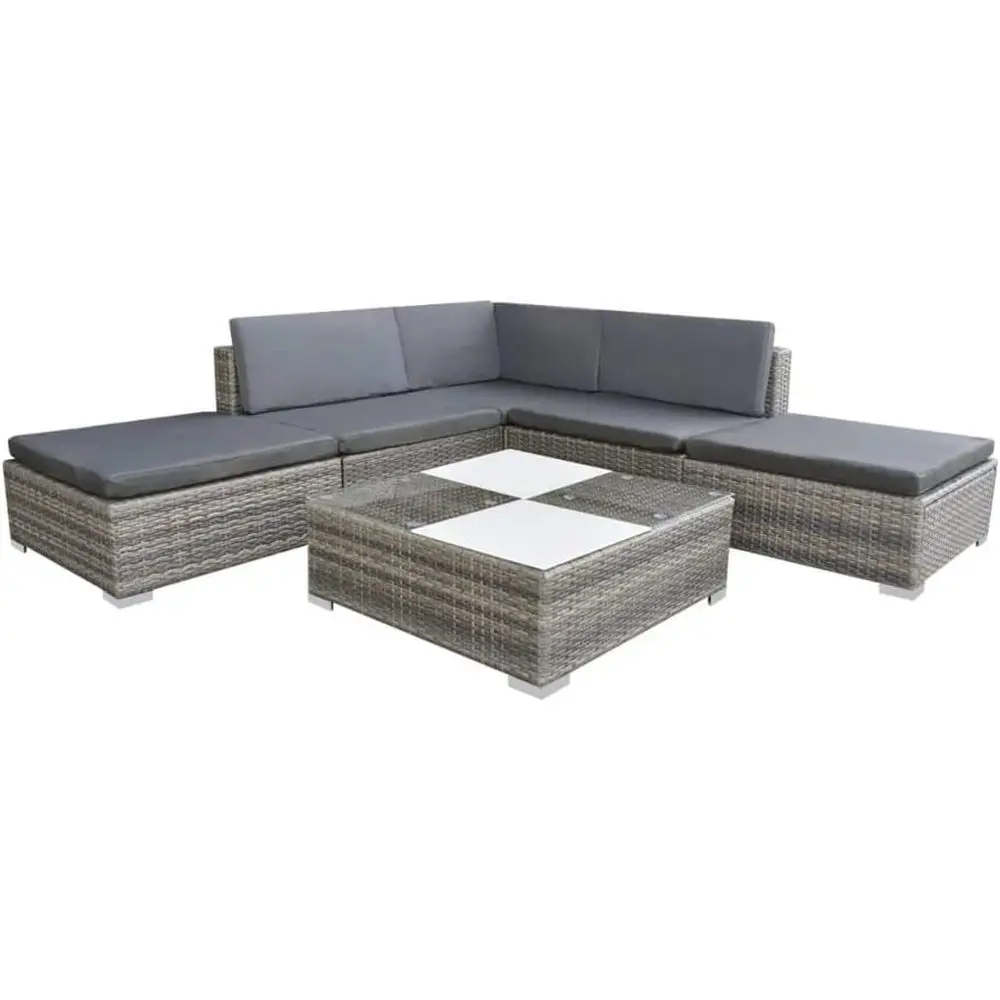 6-Piece Outdoor Sectional Patio Furniture Set with Cushions, Gray Rattan Sofa and Coffee Table
6-Piece Outdoor Sectional Patio Furniture Set with Cushions, Gray Rattan Sofa and Coffee Table