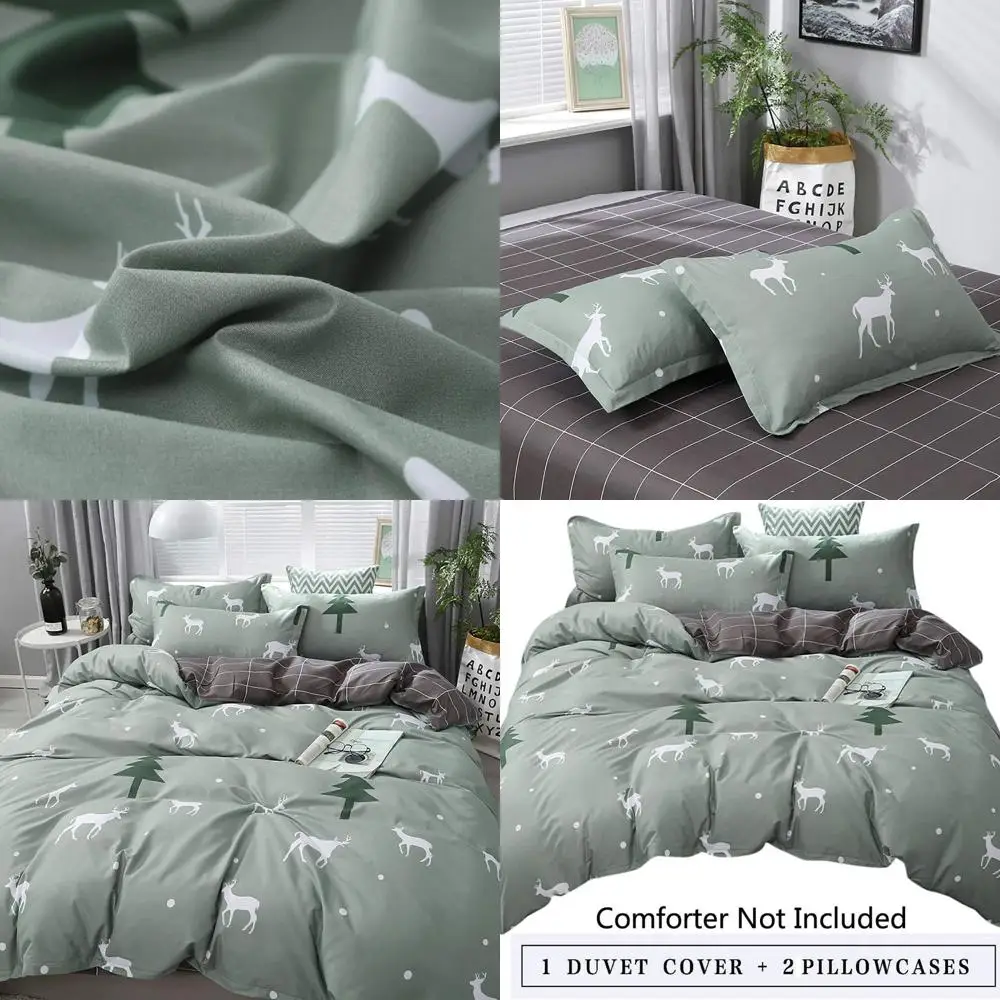 Queen Size Sage Green Elk & Tree Printed Duvet Cover Set with Black Plaid, 3-Piece Soft Microfiber Bedding for Kids (SLXL, Q)
Queen Size Sage Green Elk & Tree Printed Duvet Cover Set with Black Plaid, 3-Piece Soft Microfiber Bedding for Kids (SLXL, Q)