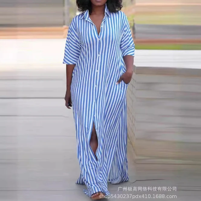 Women's Elegant Style Dress 2024 Spring Summer Latest Urban Polo Loose Fitting Stripe Printed Commuter Shirt Dress Long Skirt
Women's Elegant Style Dress 2024 Spring Summer Latest Urban Polo Loose Fitting Stripe Printed Commuter Shirt Dress Long Skirt