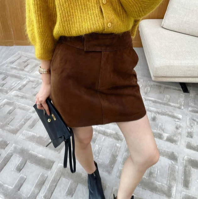2023 Women New Simple Genuine Sheepskin Leather Skirt High Waist Kid Suede Versatile Leather Skirt E88 
2023 Women New Simple Genuine Sheepskin Leather Skirt High Waist Kid Suede Versatile Leather Skirt E88