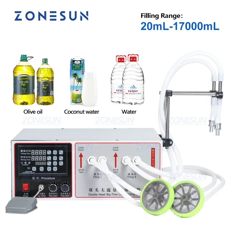 ZONESUN Semi Automatic Double Nozzle Filler Laundry Cooking Oil Water Juice Milk Liquid Bottle Filling Machine ZS-GFK17B
ZONESUN Semi Automatic Double Nozzle Filler Laundry Cooking Oil Water Juice Milk Liquid Bottle Filling Machine ZS-GFK17B