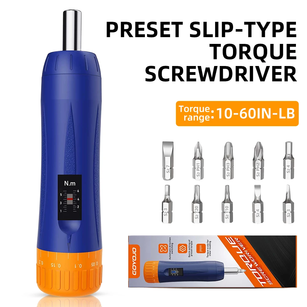 GOYOJO Portable Preset Torque Screwdriver 1/4'' 1-6 Nm Precision Adjustable Torque Wrench Tools Set for Bike Repairing
GOYOJO Portable Preset Torque Screwdriver 1/4'' 1-6 Nm Precision Adjustable Torque Wrench Tools Set for Bike Repairing