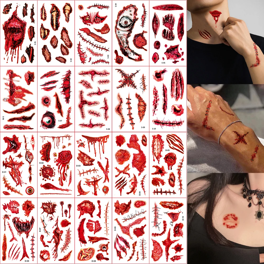 10Pcs Halloween Bleeding Scar Pattern Tattoo Stickers Waterproof Realistic Spider Pumpkin Temporary Tattoos for Party Body Art
10Pcs Halloween Bleeding Scar Pattern Tattoo Stickers Waterproof Realistic Spider Pumpkin Temporary Tattoos for Party Body Art