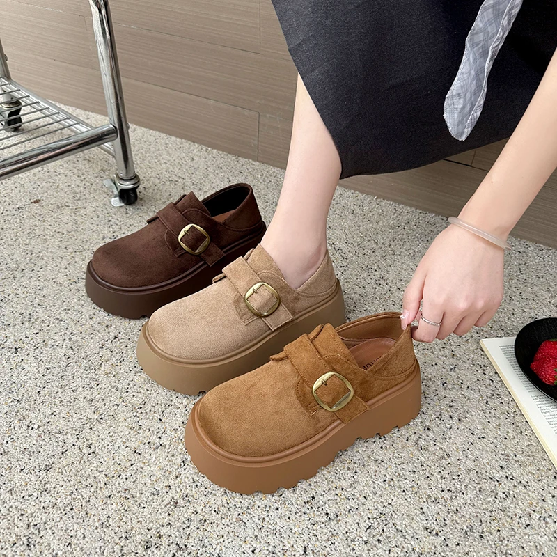 Vintage Frosted Leather Platform Loafers Women's Thick Base Single Wedges Shoes Female Lazy Casual Footwear Non-Binding Sneakers
Vintage Frosted Leather Platform Loafers Women's Thick Base Single Wedges Shoes Female Lazy Casual Footwear Non-Binding Sneakers