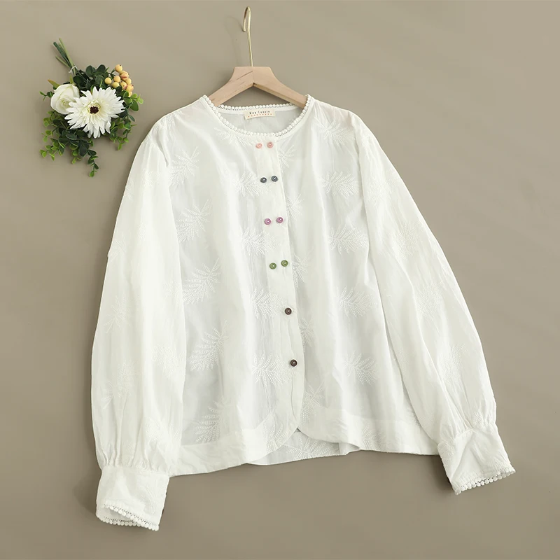 Spring New Vintage Mori Girl Solid Color Embroidery Cotton Shirts Women O-Neck Long Sleeve Casual Loose Blouse Tops
Spring New Vintage Mori Girl Solid Color Embroidery Cotton Shirts Women O-Neck Long Sleeve Casual Loose Blouse Tops