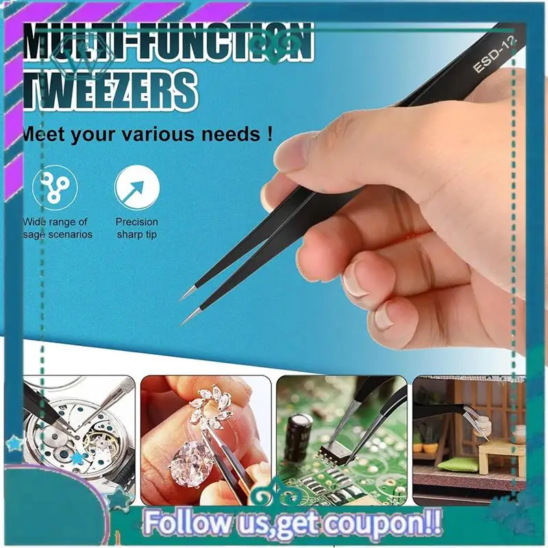 Premium 10Pcs Precision Tweezers Set, Upgraded Anti-Static Stainless Steel Tweezers For Craft, Electronics, Jewelry-Making
Premium 10Pcs Precision Tweezers Set, Upgraded Anti-Static Stainless Steel Tweezers For Craft, Electronics, Jewelry-Making
