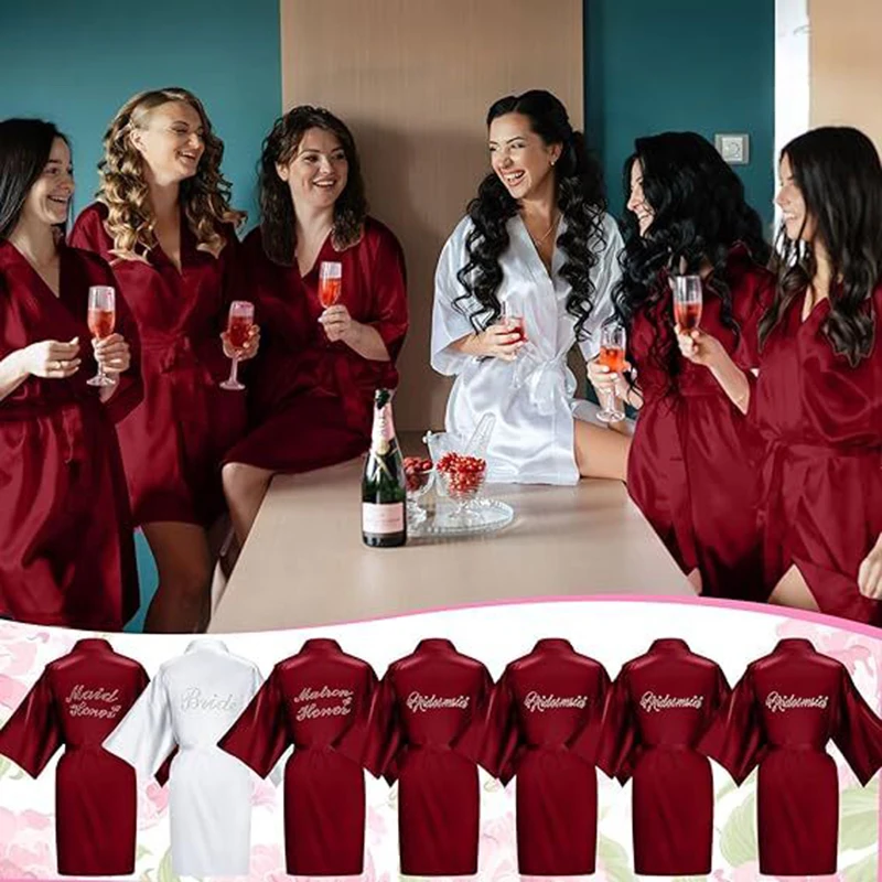 10 Pcs Bride Bridesmaid Robes Kimono Rhinestones Short Satin Robes for Women Wedding Party
10 Pcs Bride Bridesmaid Robes Kimono Rhinestones Short Satin Robes for Women Wedding Party