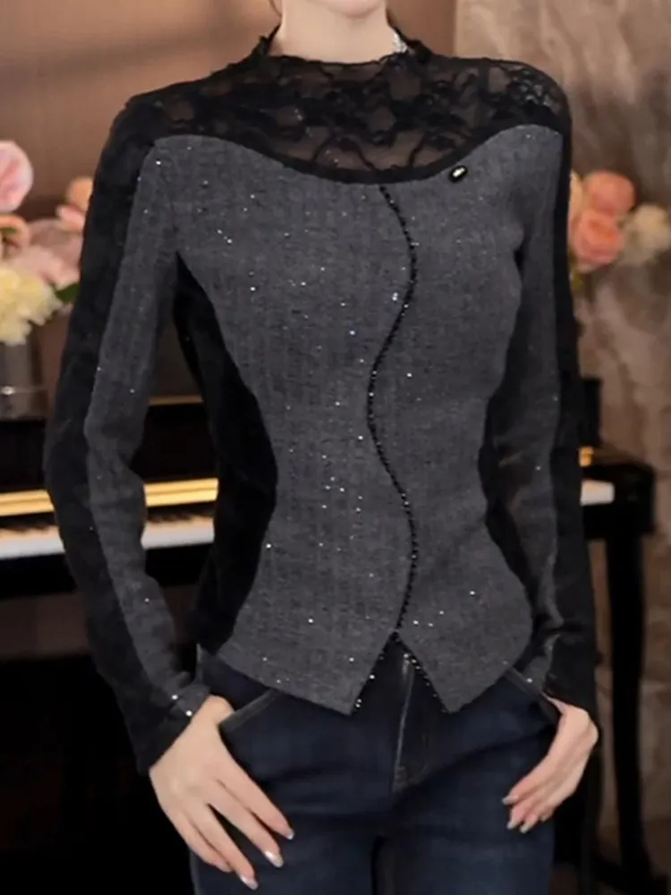 Korean Sle Splice Hollow out Slim Fit Knitwear Stand Collar Commute Versatile Top for Women Spring New Arrival
Korean Sle Splice Hollow out Slim Fit Knitwear Stand Collar Commute Versatile Top for Women Spring New Arrival