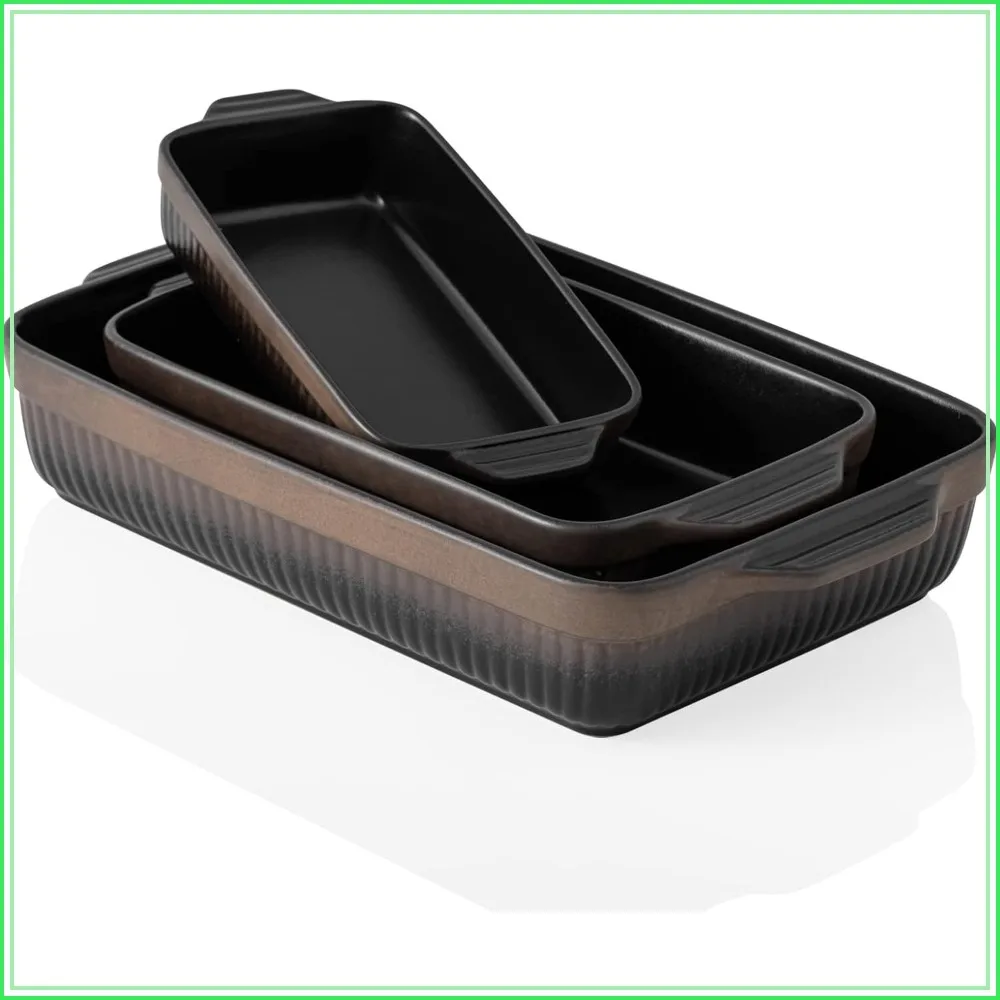 Rectangular Ceramic Baking Dishes Set, 3-Piece, 9x13 Inches, Stripe Series, Matte Black
Rectangular Ceramic Baking Dishes Set, 3-Piece, 9x13 Inches, Stripe Series, Matte Black