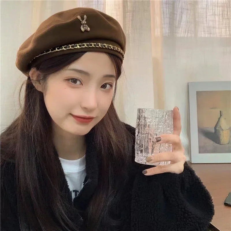Ins Chain Rabbit Beret Hat for Women Cap Winter Retro Brown Black Artist Flat Fashion Lady Girls Vintage Cap Star Style QH149
Ins Chain Rabbit Beret Hat for Women Cap Winter Retro Brown Black Artist Flat Fashion Lady Girls Vintage Cap Star Style QH149