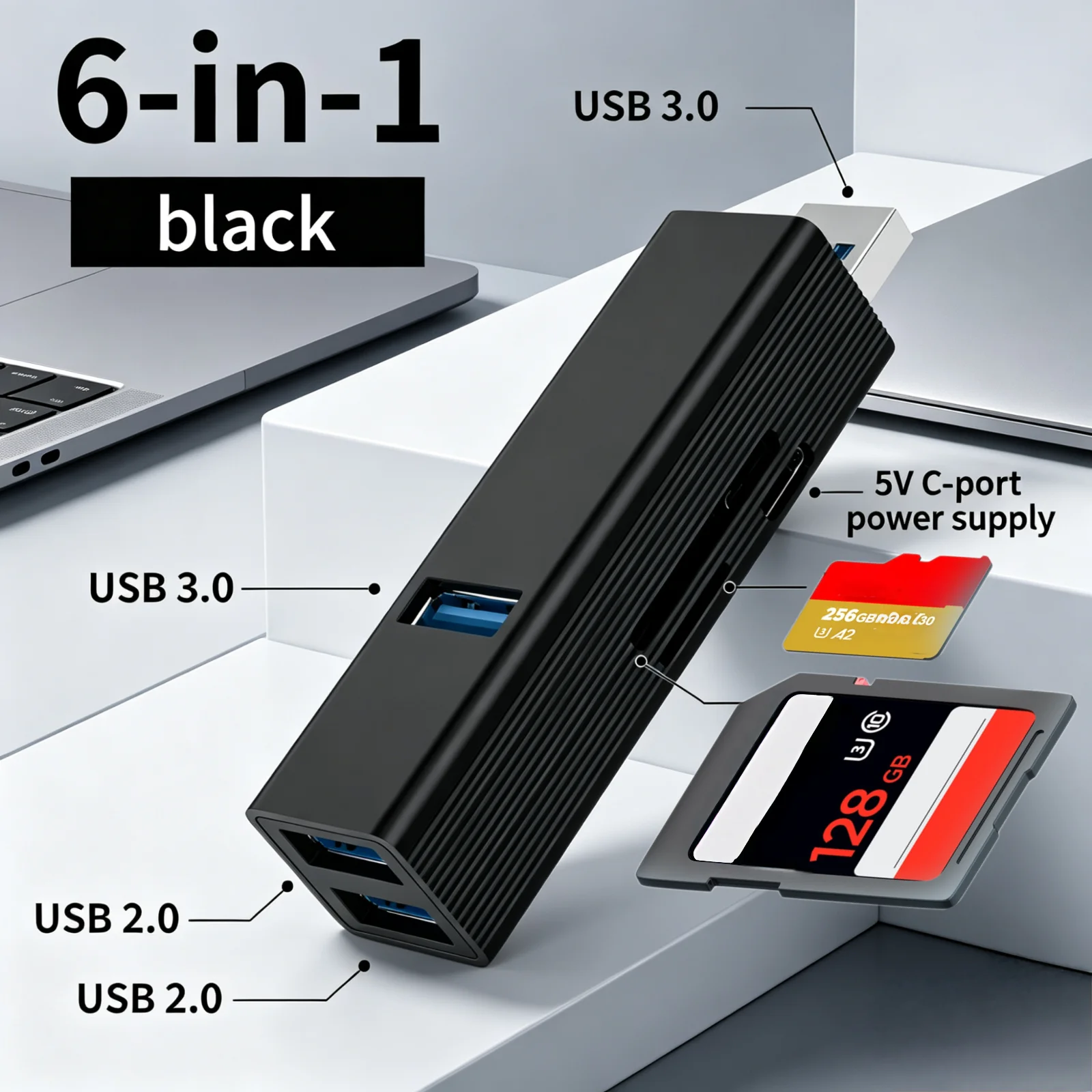 Mini USB 3.0 6-in-1 USB card reader with USB 2.0 TF SD card slots, Type-C charging port, USB flash drive reading and transfer
Mini USB 3.0 6-in-1 USB card reader with USB 2.0 TF SD card slots, Type-C charging port, USB flash drive reading and transfer