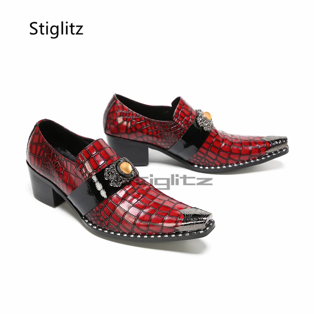 Red Crocodile Pattern Wedding Shoes Block High Heels Leather Loafers for Men Metal Pointed Toe Gem Buckle Vintage Dress Shoes
Red Crocodile Pattern Wedding Shoes Block High Heels Leather Loafers for Men Metal Pointed Toe Gem Buckle Vintage Dress Shoes