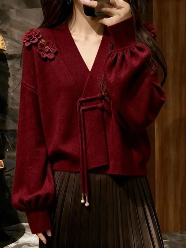 Loose V-Neck Red Knitwear Atmosphere Simple Design Winter New Style French Style Long Sleeve Lantern Sleeve Bao Warmth Floral...
Loose V-Neck Red Knitwear Atmosphere Simple Design Winter New Style French Style Long Sleeve Lantern Sleeve Bao Warmth Floral...