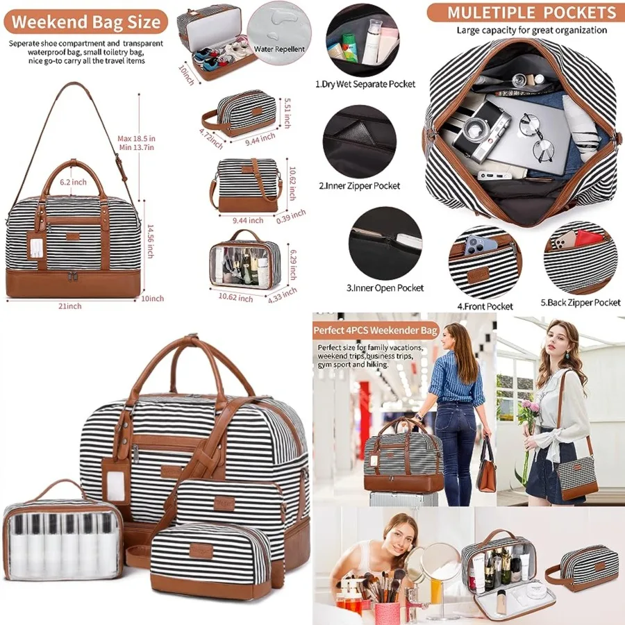 4PCS Weekender Bags for Women Large Overnight Weekend Travel Duffel Carry on Shoulder with Shoe Compartment Canvas Toiletry Bag
4PCS Weekender Bags for Women Large Overnight Weekend Travel Duffel Carry on Shoulder with Shoe Compartment Canvas Toiletry Bag