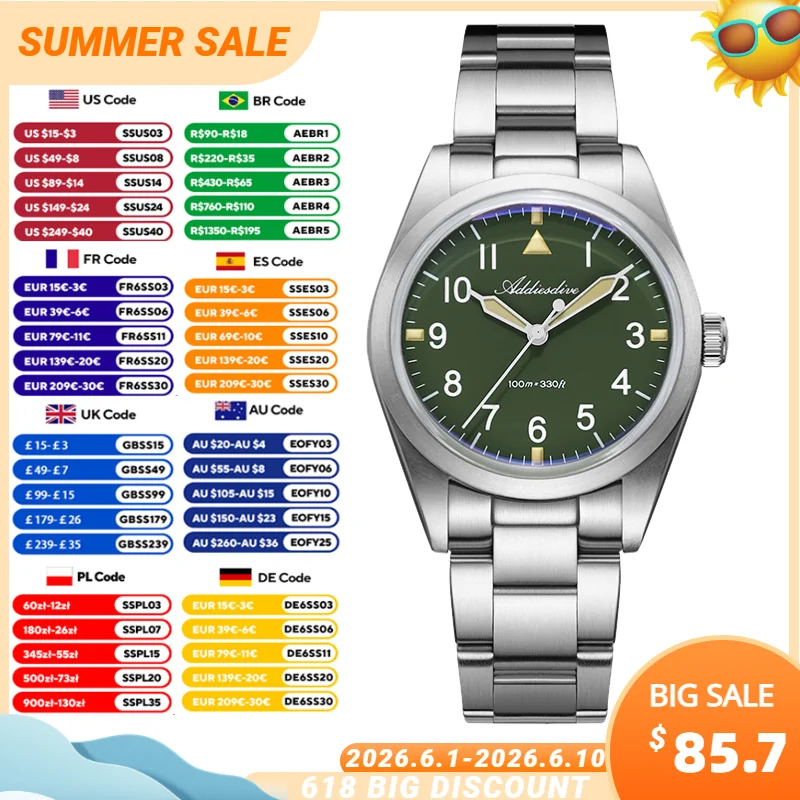 ADDIESDIVE 36mm Men Quartz Watch Titanium Alloy 100m Waterproof Luxury Wristwatch Bubble Glass Ultra-Thin Super Luminous Watches
ADDIESDIVE 36mm Men Quartz Watch Titanium Alloy 100m Waterproof Luxury Wristwatch Bubble Glass Ultra-Thin Super Luminous Watches