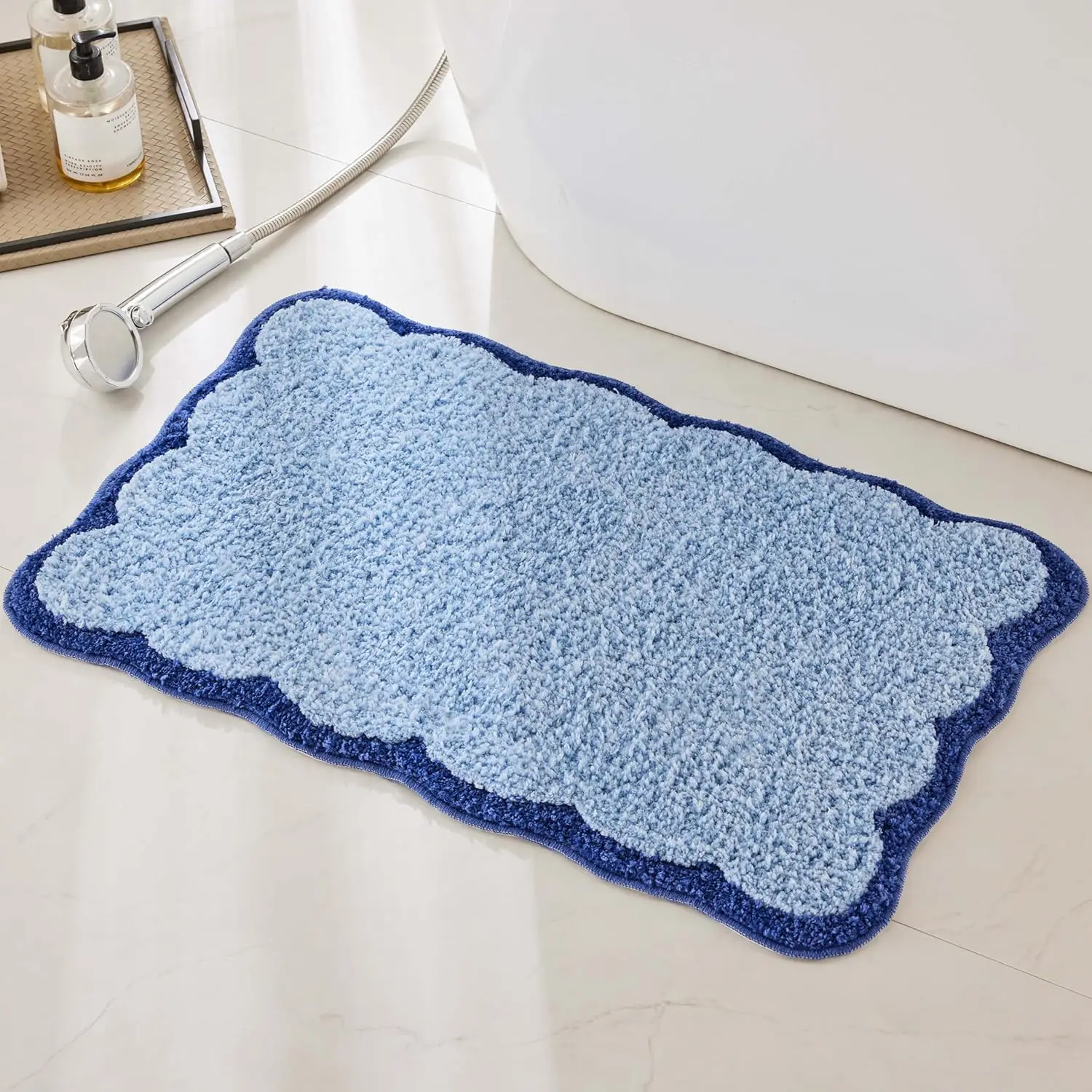 Luxury Microfiber Bathroom Rugs, Navy Scalloped Piping Blue Bath Rug Cute Aesthetic Coastal Nautical Bath Mat for Bathr
Luxury Microfiber Bathroom Rugs, Navy Scalloped Piping Blue Bath Rug Cute Aesthetic Coastal Nautical Bath Mat for Bathr
