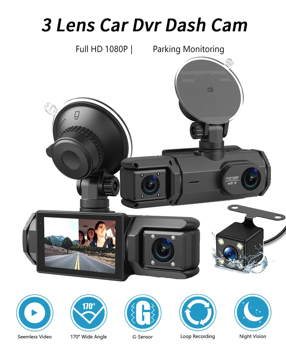 High definition 1080P driving recorder with three lenses and simultaneous display,equipped with reverse image,mobile WIFI,carDVR
High definition 1080P driving recorder with three lenses and simultaneous display,equipped with reverse image,mobile WIFI,carDVR