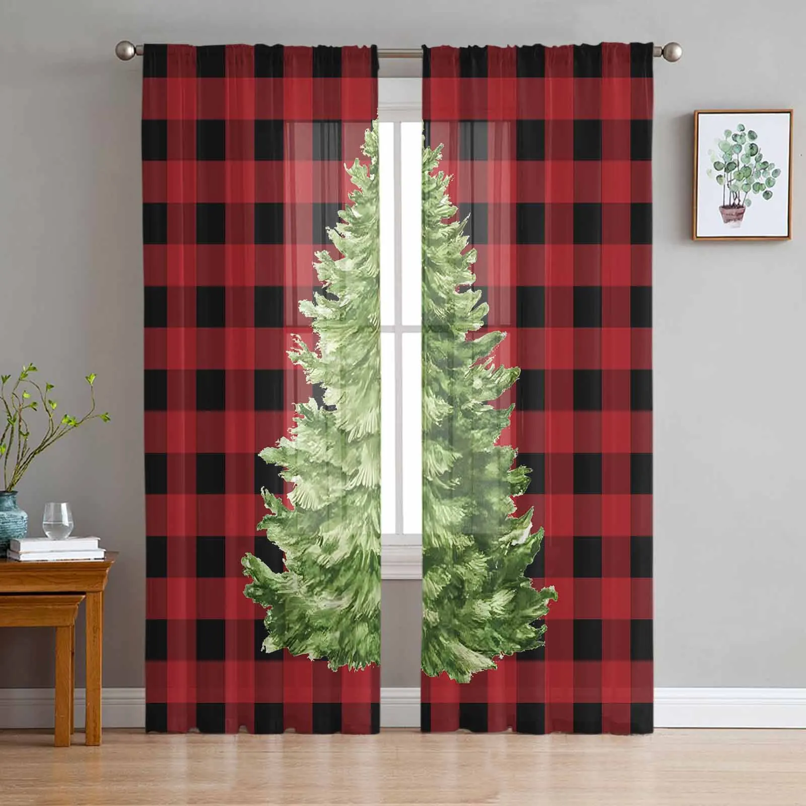 Winter Christmas Tree Red Plaid Sheer Tulle Window Curtains for Living Room Bedroom Kitchen Treatments Panel Drapes
Winter Christmas Tree Red Plaid Sheer Tulle Window Curtains for Living Room Bedroom Kitchen Treatments Panel Drapes