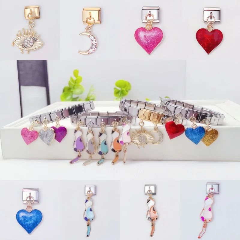 Fashion Love Heart-Shaped Cat Moon Eye Pendant Italian Charm Link Fit 9mm Stainless Steel Making DIY Bracelet Jewelry 
Fashion Love Heart-Shaped Cat Moon Eye Pendant Italian Charm Link Fit 9mm Stainless Steel Making DIY Bracelet Jewelry
