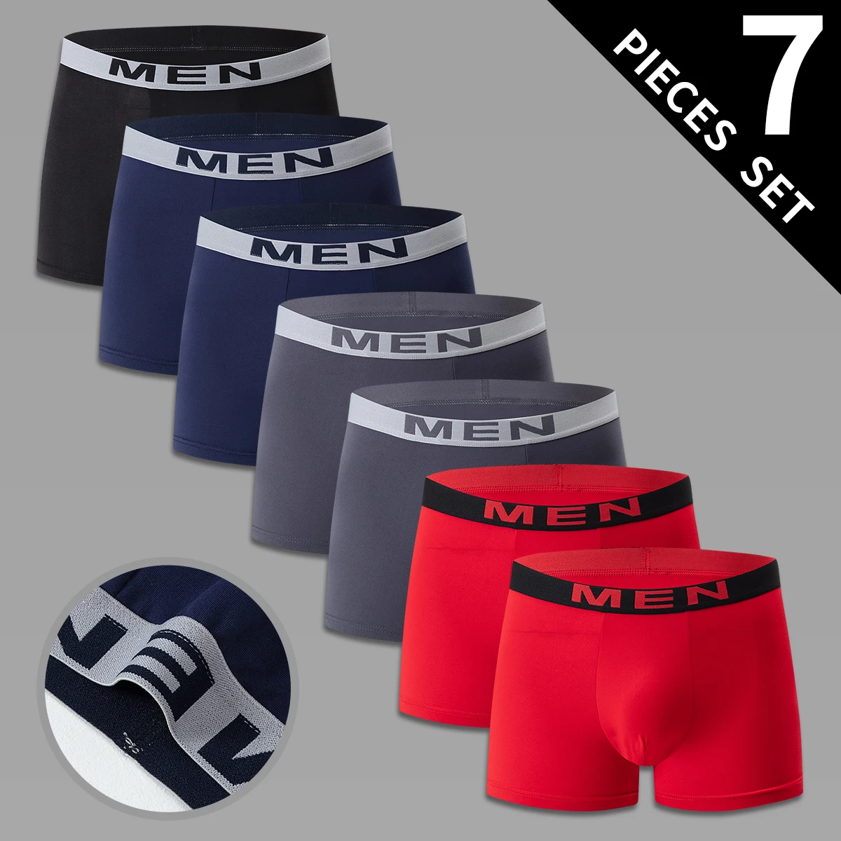 7-piece set of men's solid color fashionable elastic waist underwear, plus size comfortable boxer shorts, sports base shorts
7-piece set of men's solid color fashionable elastic waist underwear, plus size comfortable boxer shorts, sports base shorts