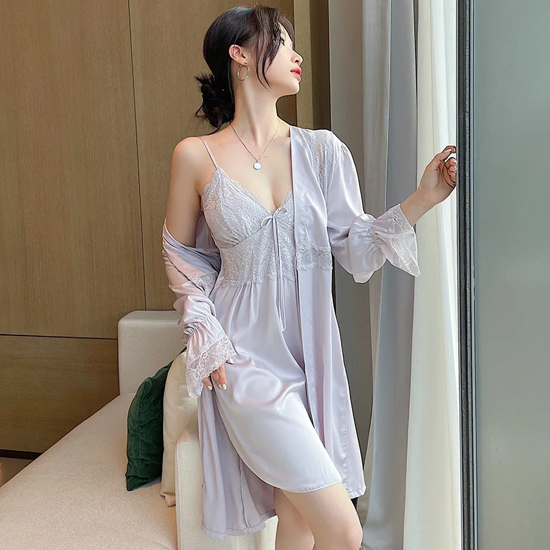 Sexy Lace Women Bathrobe Nightgown Suit Twinset Robe Set Sleepwear Spring Kimono Summer Loose Satin Loungewear Home Dress
Sexy Lace Women Bathrobe Nightgown Suit Twinset Robe Set Sleepwear Spring Kimono Summer Loose Satin Loungewear Home Dress