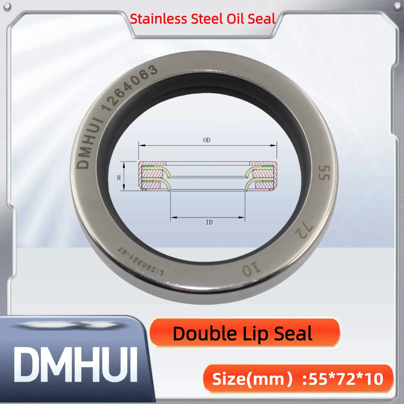 Oil Seal 55x72x10 Double Lip Seal Stainless Steel Oil Seal PTFE SS 55×72×10
Oil Seal 55x72x10 Double Lip Seal Stainless Steel Oil Seal PTFE SS 55×72×10