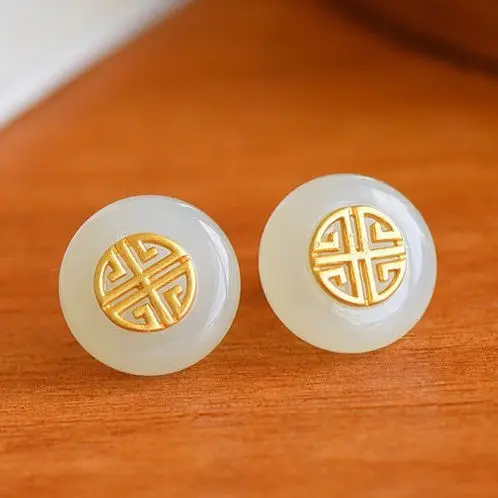 New silver inlaid natural Hetian white jade earrings Chinese style retro unique ancient gold craft charm women's brand jewelry
New silver inlaid natural Hetian white jade earrings Chinese style retro unique ancient gold craft charm women's brand jewelry